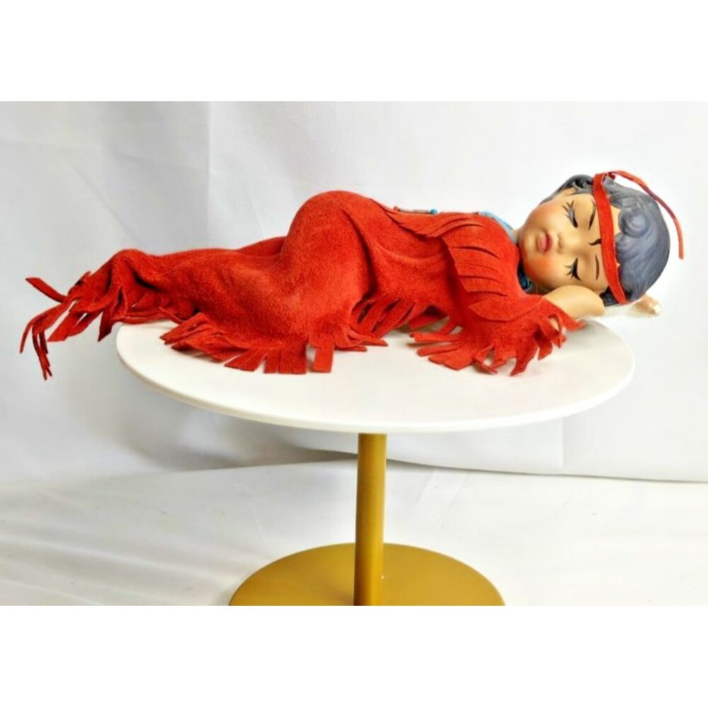 Vintage Porcelain Native American Sleeping Gir Southwestern Red Figurine Doll